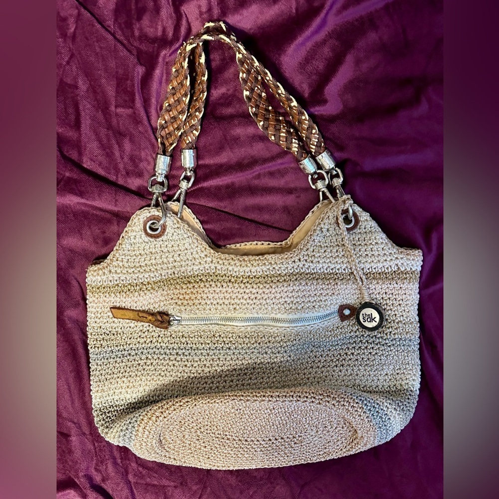 Y2K Era The Sak Cream and Brown Shoulder Bag with Chain Straps